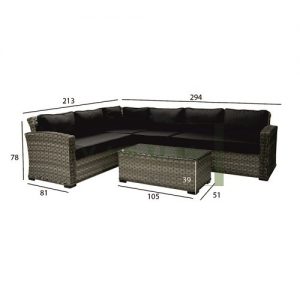 Lauko baldų komplektas GENEVA stalas, kampinė sofa, tamsiai pilkas