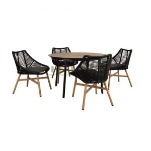 Lauko baldų komplektas HELSINKI (stalas, 4 kėdės), tikmedžio/juodos spalvos