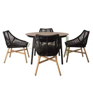 Lauko baldų komplektas HELSINKI (stalas, 4 kėdės), tikmedžio/juodos spalvos