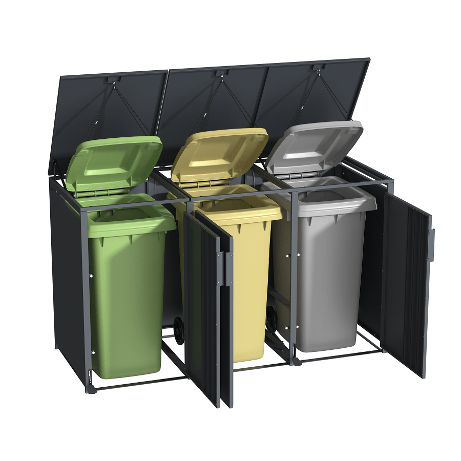 Trivietė šiukšlių konteinerio pastogė su pedalu MIKKO 2 Trivietė šiukšlių konteinerio pastogė su pedalu MIKKO - Image 2