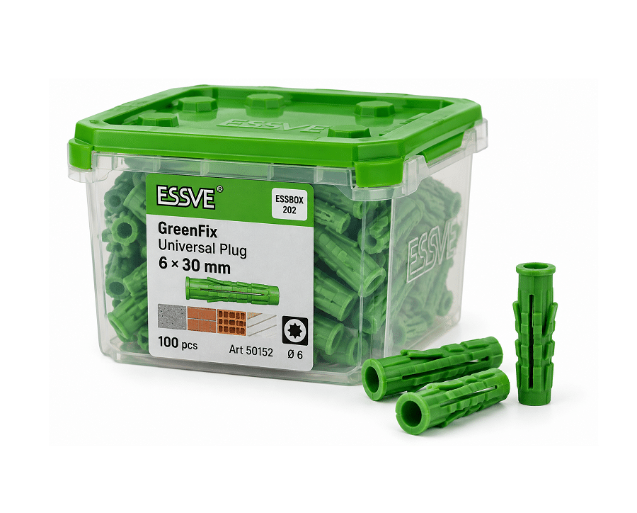 Universalus kaištis GreenFix 6x30 mm 100vnt, ESSVE 1 Universalus kaištis GreenFix 6x30 mm 100vnt, ESSVE
