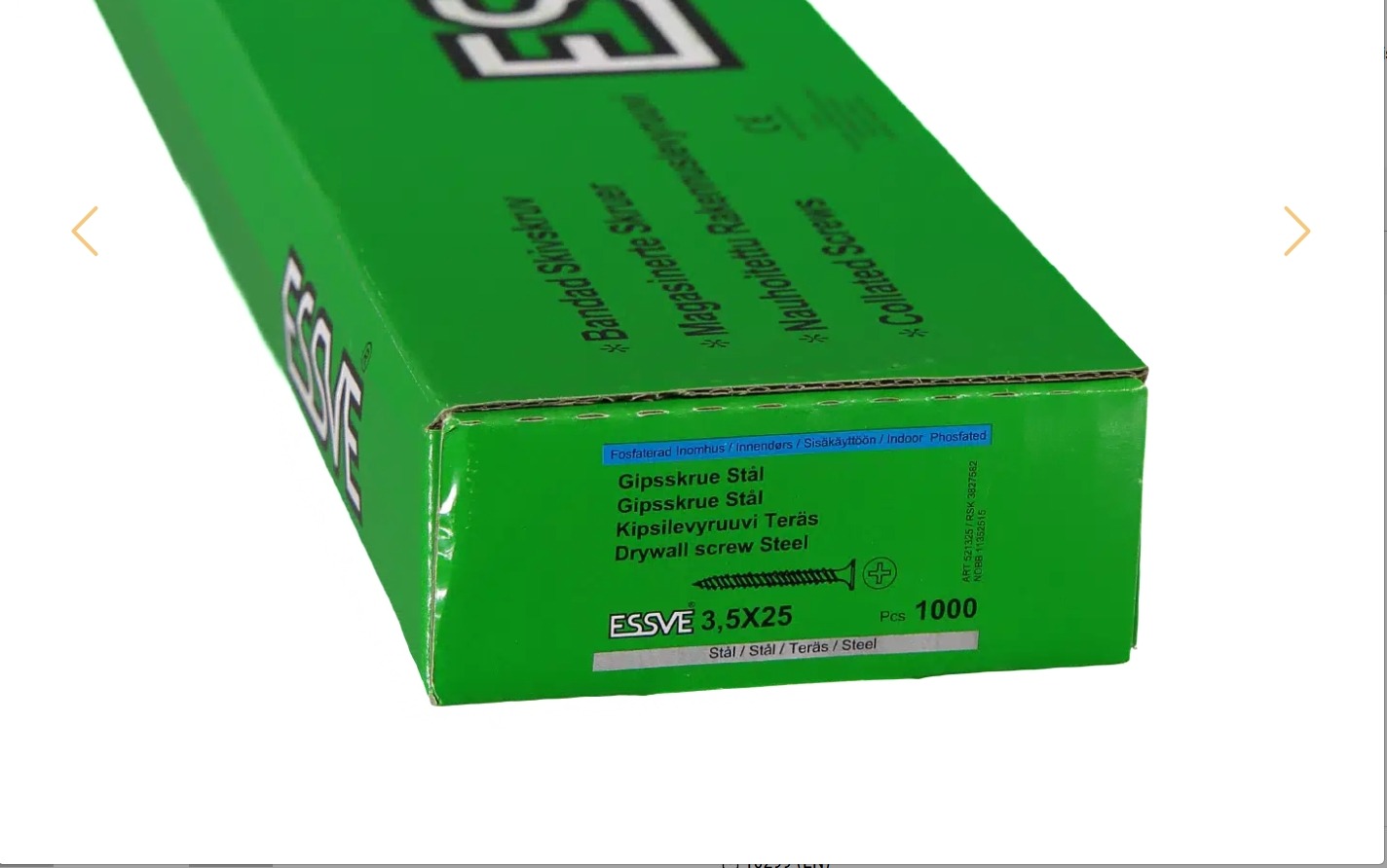 Gipskartonio plokščių sraigtai 3,5x41mm juostoje, ESSVE 1 Gipskartonio plokščių sraigtai 3,5x41mm juostoje, ESSVE