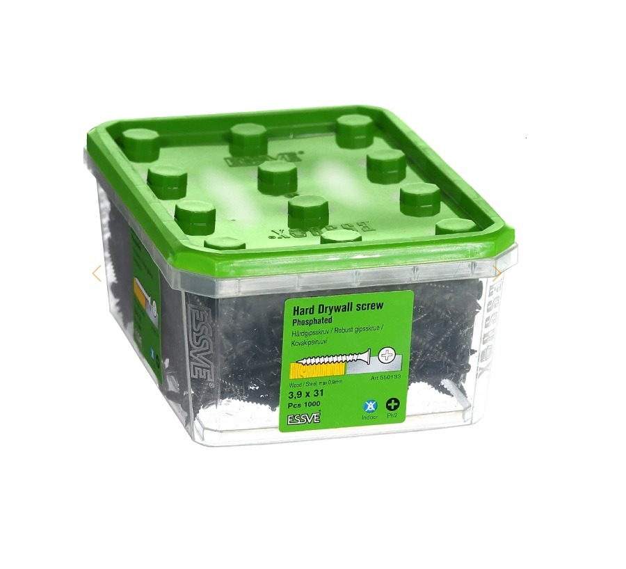 Sraigtai kietam gipskartoniui, mediniam/plieniniam profiliui 3,9x31mm, 1000vnt, ESSVE 1 Sraigtai kietam gipskartoniui, mediniam/plieniniam profiliui 3,9x31mm, 1000vnt, ESSVE
